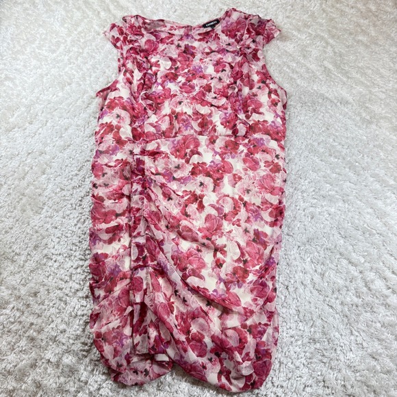 Express Dresses & Skirts - Express Dress Women's XL Pink Floral Ruched Bodycon Party Cocktail Date Night